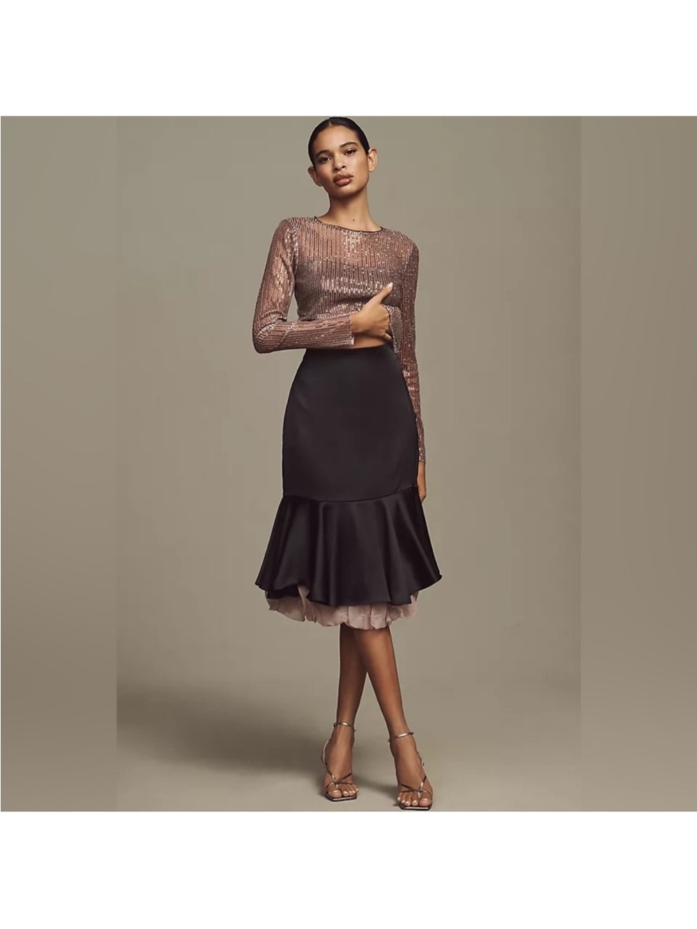 Anthropologie elegant organza slip midi skirt